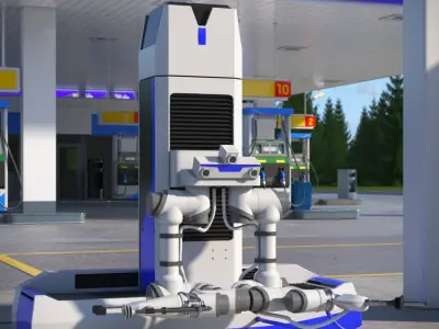  Smart Gas Pumping Robot Blue Housing Rigged for Cinema 4D 