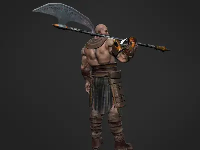 Barbarian 3D model warrior holding sword Low-poly 3D model