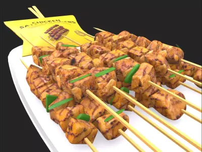 Snacks Chicken Satay Skewers Low-poly 3D model purchase