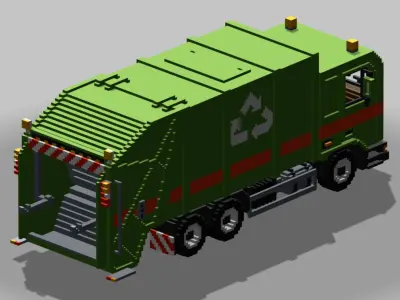 Voxel Garbage Truck Low-poly 3D model