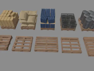 Wooden Pallets Pack Low-poly 3D model