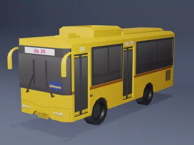 Yellow Thai bus Low poly v03 Low-poly 3D model