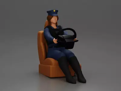 Focused officer in uniform driving seated holding steering wheel 3D print model