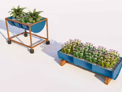 Outdoor Drum Planter Collection Low-poly 3D model