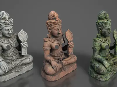 Ancient Khmer Statues Pack A-250523 3D Model Collection
