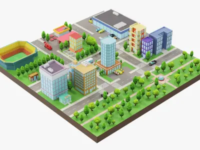 Cartoon City District 3D model