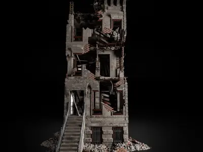 DESTROYED OLD BUILDING POST APOCALYPSE PACK - 7 BUILDING 3D Model Collection