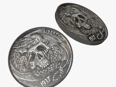 Pirate Coins with Skulls 3D Model Low-poly 3D model