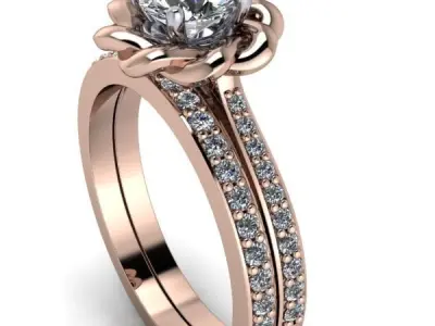 Contemporary antique classic flower ring side accent stones 3D print model