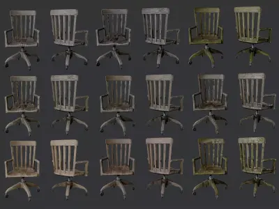 10 Antique Desk Chair Game Ready Low-poly 3D model