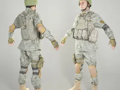 Equipped American soldier ready for animation 340 Low-poly 3D model