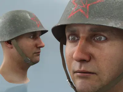  WW2 Red Army SSh-39 Steel Helmet on Head 