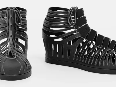 Black Leather Sandal Shoes 3D model
