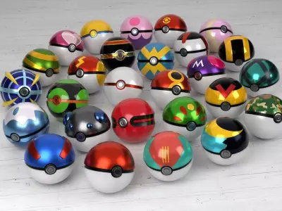 Pokeballs Collection - 27 different models  Low-poly 3D model