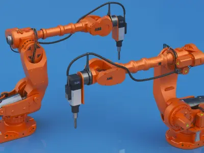 ABB 7600 Industrial Robot with Drilling Tool Orange Rigged for Cinema 4D 3D model