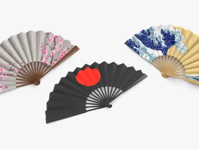 Japanese Folding Fans Collection 3D model