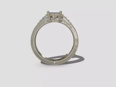 Vintage Inspired Asscher Cut Engagement Ring With Side Diamonds 3D print model