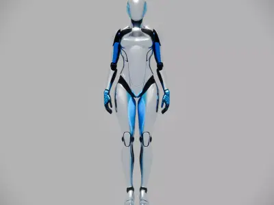 Futuristic Silver Blue Female Android 3D model