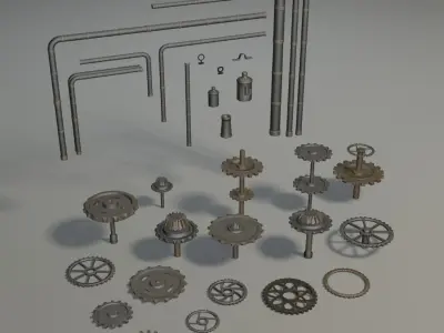 Gears and tubes Low-poly 3D model