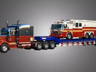 Marmon Truck with  60 Ton Lowbed Trailer and Fire Truck Package