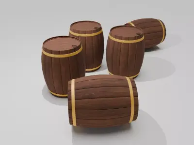 High-quality 3D model of a wooden barrel set 3D model