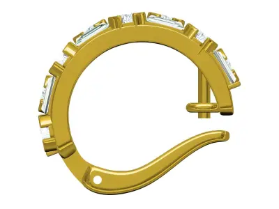 Antique Round and Baguette Diamond Half Bezel Hoop Earring 3D print model