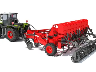 Tractor with Seed Drill 3D model 2