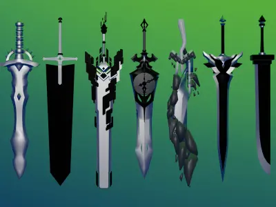 100 Fantasy Weapons Basemesh Pack V5 Low-poly 3D model