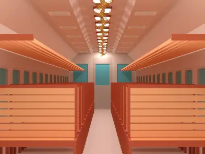 Cartoon Old Train Interior 3D model