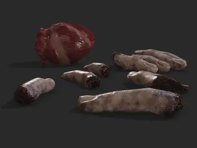 Severed Fingers and Heart 3D Model Set 3D Model Pack