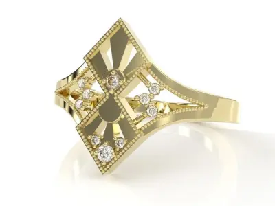 Art Deco antique ring with diamonds 3D printing model 3D print model