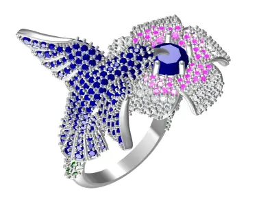Antique Diamond Hummingbird Bird Hip Hop Ring 3D print model