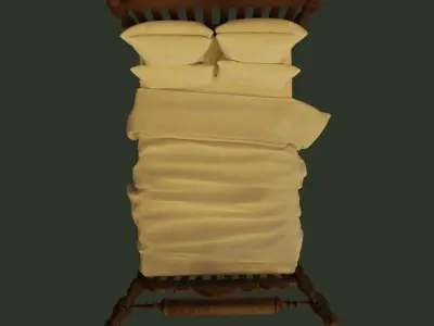 Antique Wooden Bed 3D model