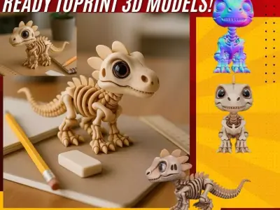 Mechanical Articulated Cute Baby Dinosaur Skeleton 3D print model purchase