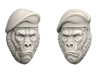 Gorilla Head Military Beret relief sculpture 3D print model