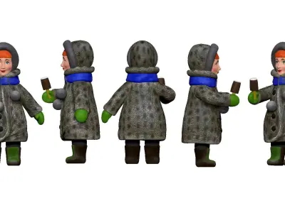 001343 little girl in gray cat wear and with ice cream 3D model