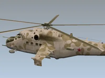 Low-poly 3D model Mi-24 Hind Helicopter  Low-poly 3D model