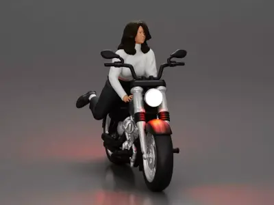 Woman in White Sweater and Black Pants Riding Motorcycle 3D print model purchase