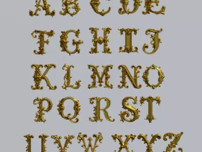 A to Z One Sided Baroque Style Upper Case Letters 02 3D model