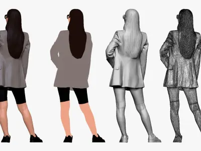 001243 woman in big glasses and gray coat 3D model