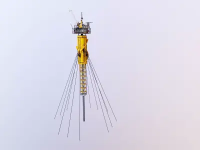 Aged SPAR Leg Oil Rig Low-poly 3D model