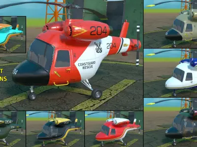 Rigged cartoon helicopter Low-poly 3D model