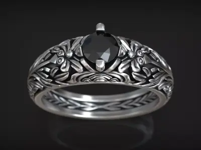 Engagement Solitaire Floral Ornamental Band with Diamond 3D print model