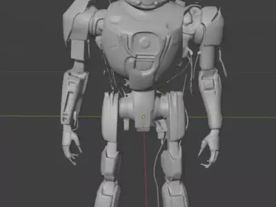 gritty industrial robot with dirty brown metal Low-poly 3D model