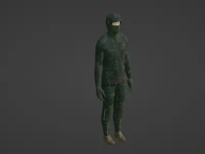 Soldier in camouflage holding rifle Low-poly 3D model