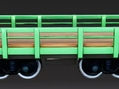Stylized Cartoon Toy Flatcar Green Train 3d model Low-poly 3D model
