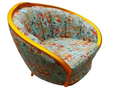 Armchair orange and chair with floral pattern Low-poly 3D model