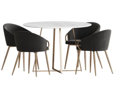 Dining Set table and chairs velvet with gold legs 3D model