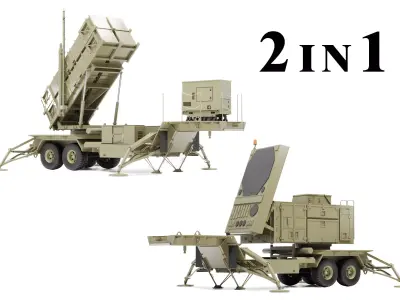 Patriot Launcher MIM-104 and Radar MPQ-53 Trailer - Air Defense 3D model