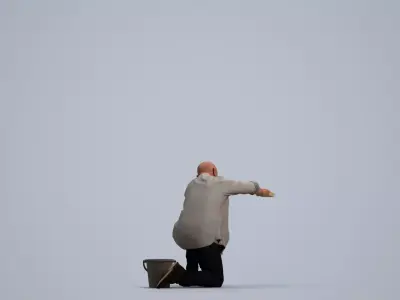 00103Erik006 - Senior Caucasian man crouching while washing car 3D model